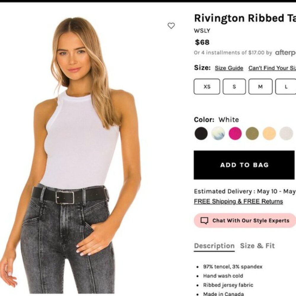 NWT Wesley WSLY Rivington Tank in White Size XSmall